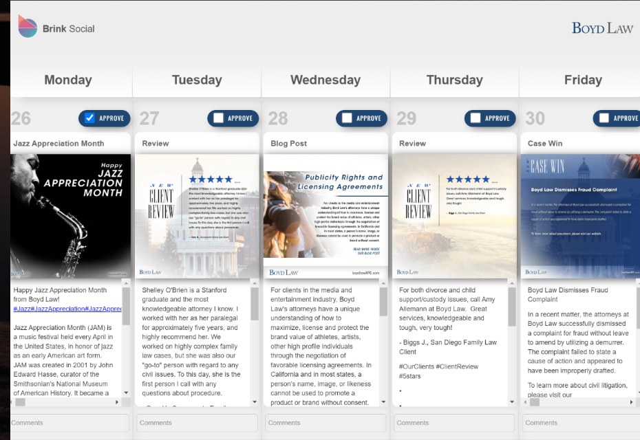 Brink Social — Boyd Law week-view